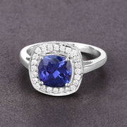 Bids.com 2.26 Carat Genuine Tanzanite and White Diamond 14K White Gold Ring Rings