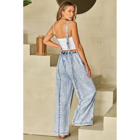 Square Neck Wide Strap Denim Overalls