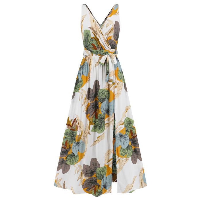 Slit Tied Printed Surplice Dress