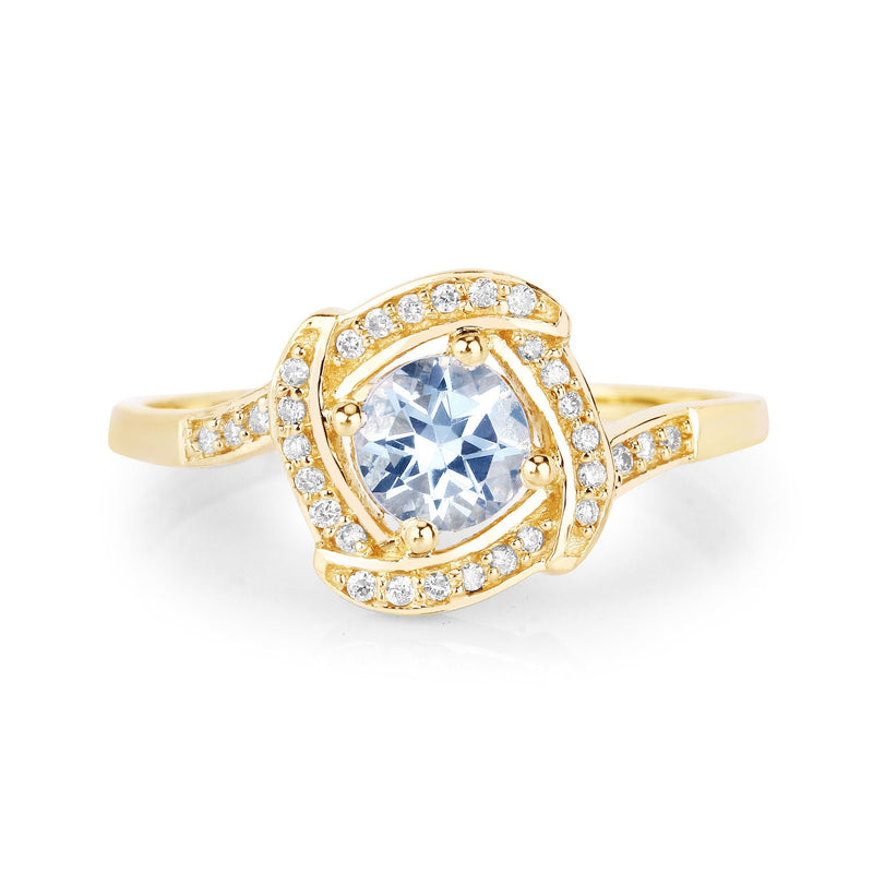 Bids.com 0.46 Carat Genuine Aquamarine and White Diamond 14K Yellow Gold Ring Rings