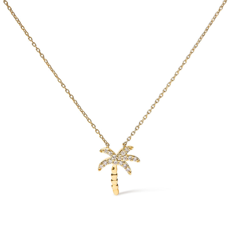 Bids.com 10K Yellow Gold 1/10 Cttw Round Diamond Palm Tree 18" Inch Pendant Necklace (H-I Color, I1-I2 Clarity) Necklaces