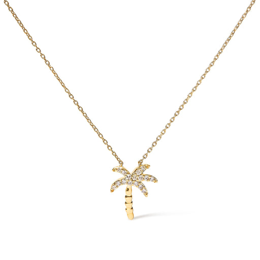 Bids.com 10K Yellow Gold 1/10 Cttw Round Diamond Palm Tree 18" Inch Pendant Necklace (H-I Color, I1-I2 Clarity) Necklaces