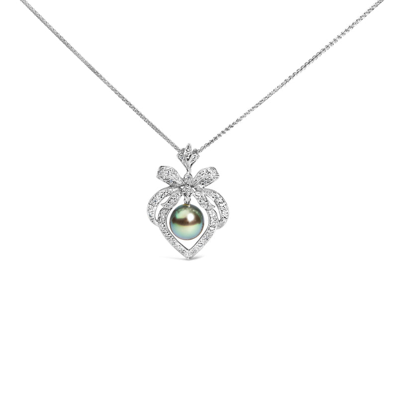 Bids.com 18K 3/4 Cttw Diamond and 12.5 MM Cultured Black Tahitian Pearl Heart Pendant Necklace (G-H Color, SI1-SI2 Clarity) - 18" Inches Necklaces