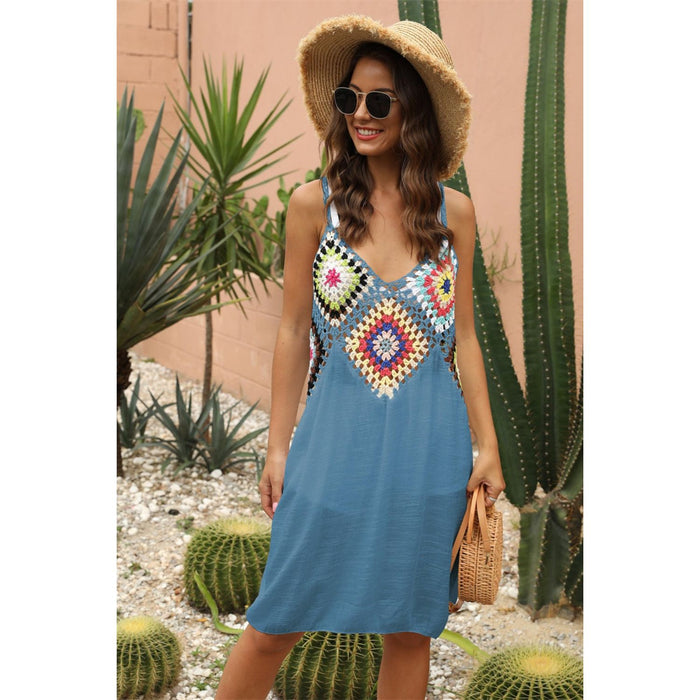 Geometric V-Neck Spaghetti Strap Cover Up Dress