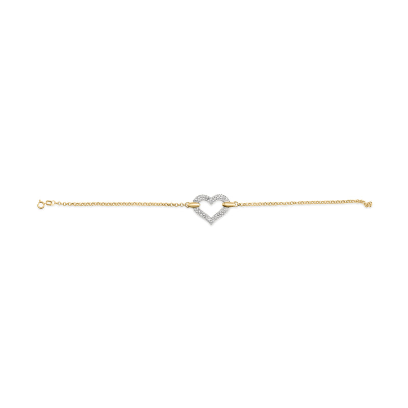 Bids.com 10K Two Tone Gold 1/4 Cttw Diamond Encrusted Heart Charm 7" Bracelet (H-I Color, I1-I2 Clarity) Bracelets