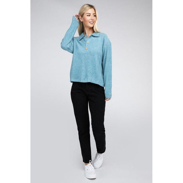 Brushed Melange Hacci Collared Sweater