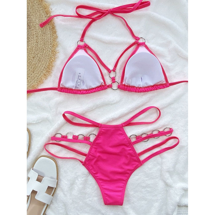 Cutout Halter Neck Two-Piece Bikini Set