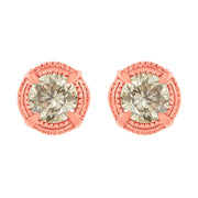 Bids.com 14K Yellow Gold Plated .925 Sterling Silver 1.0 Cttw Round Brilliant Cut Diamond Solitaire Milgrain Stud Earrings (K-L Color, I2-I3 Clarity) Earrings