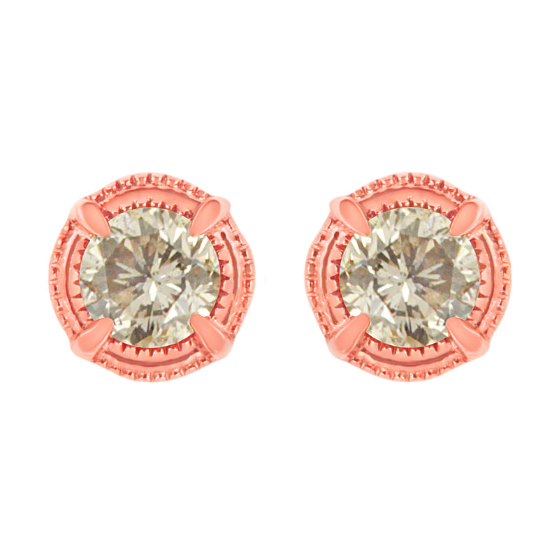 Bids.com 14K Yellow Gold Plated .925 Sterling Silver 1.0 Cttw Round Brilliant Cut Diamond Solitaire Milgrain Stud Earrings (K-L Color, I2-I3 Clarity) Earrings