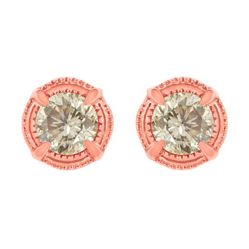 Bids.com 14K Yellow Gold Plated .925 Sterling Silver 1.0 Cttw Round Brilliant Cut Diamond Solitaire Milgrain Stud Earrings (K-L Color, I2-I3 Clarity) Earrings