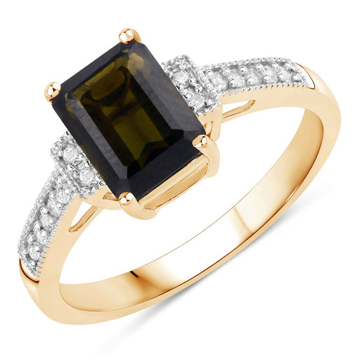 Bids.com 1.73 Carat Genuine Green Tourmaline and White Diamond 14K Yellow Gold Ring Rings