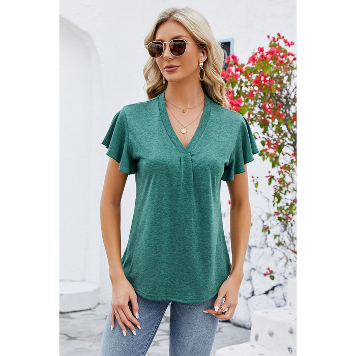 V-Neck Flutter Sleeve T-Shirt