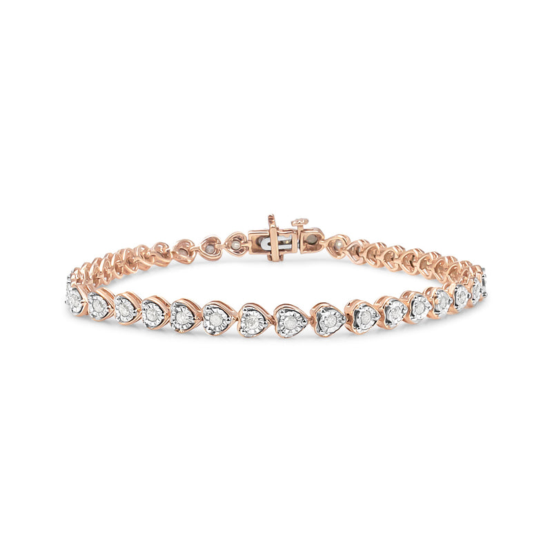 Bids.com .925 Sterling Silver 1.0 Cttw Miracle Set Diamond Heart-Link 7" Tennis Bracelet (I-J Color, I2-I3 Clarity) Bracelets