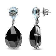 Bids.com 18K White Gold 1/5 Cttw Diamond with Pear Cut Sky Blue Topaz and Pear-Cut Black Onyx Gemstone Dangle Earring (G-H Color, SI1-SI2 Clarity) Earrings