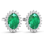Bids.com 2.66 Carat Genuine Zambian Emerald and White Diamond 14K White Gold Earrings Earrings