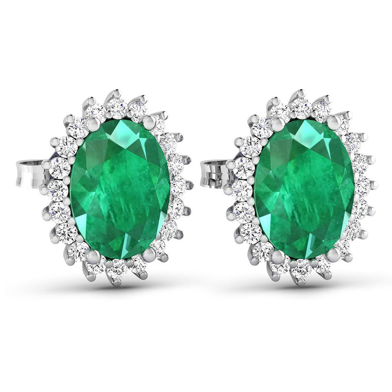 Bids.com 2.66 Carat Genuine Zambian Emerald and White Diamond 14K White Gold Earrings Earrings