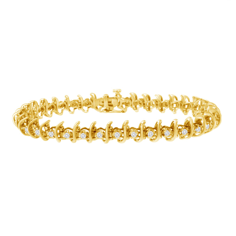 Bids.com 10KT Yellow Gold Plated .925 Sterling Silver 1 cttw Prong-Set Diamond Link Bracelet (J-K, I1-I2) - 7.5" Bracelets