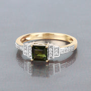 Bids.com 0.72 Carat Genuine Green Tourmaline and White Diamond 14K Yellow Gold Ring Rings