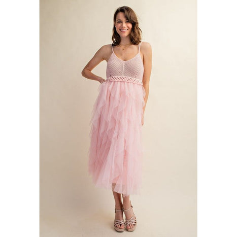 Lovely Tulle Midi Crochet Dress