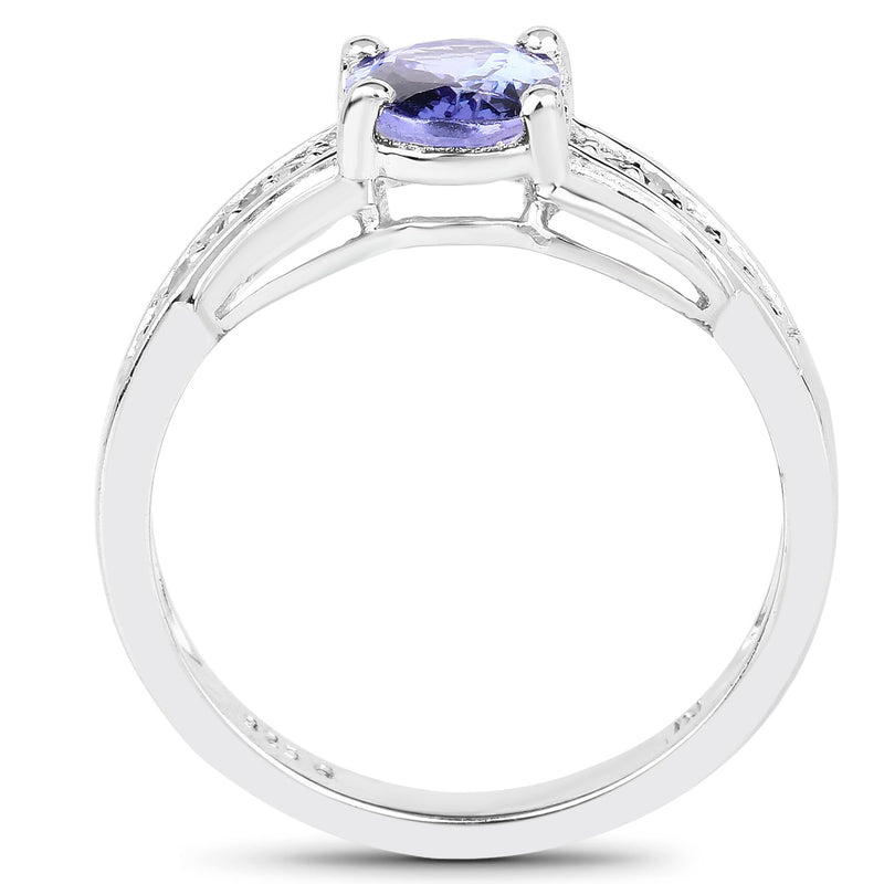 Bids.com 1.27 Carat Genuine Tanzanite and White Diamond .925 Sterling Silver Ring Rings