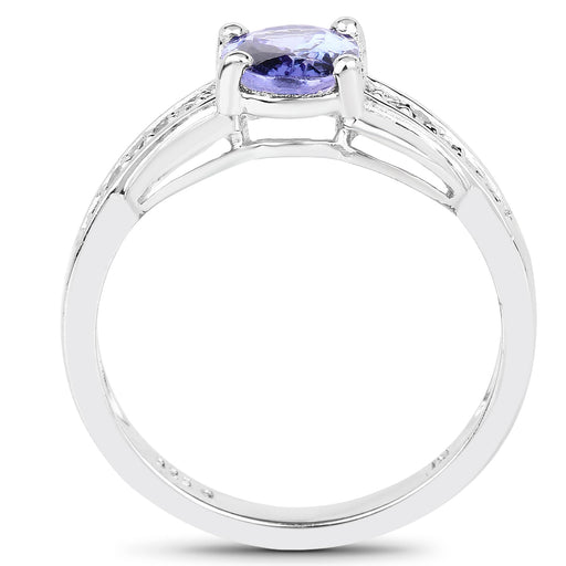 Bids.com 1.27 Carat Genuine Tanzanite and White Diamond .925 Sterling Silver Ring Rings