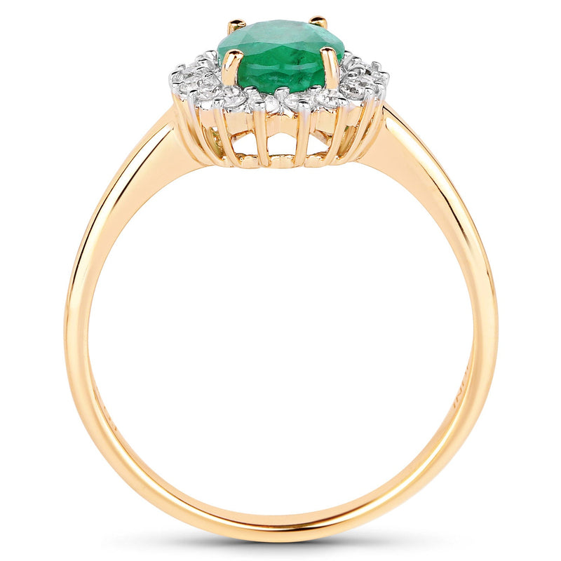 Bids.com 1.39 Carat Genuine Zambian Emerald and White Diamond 10K Yellow Gold Ring Rings
