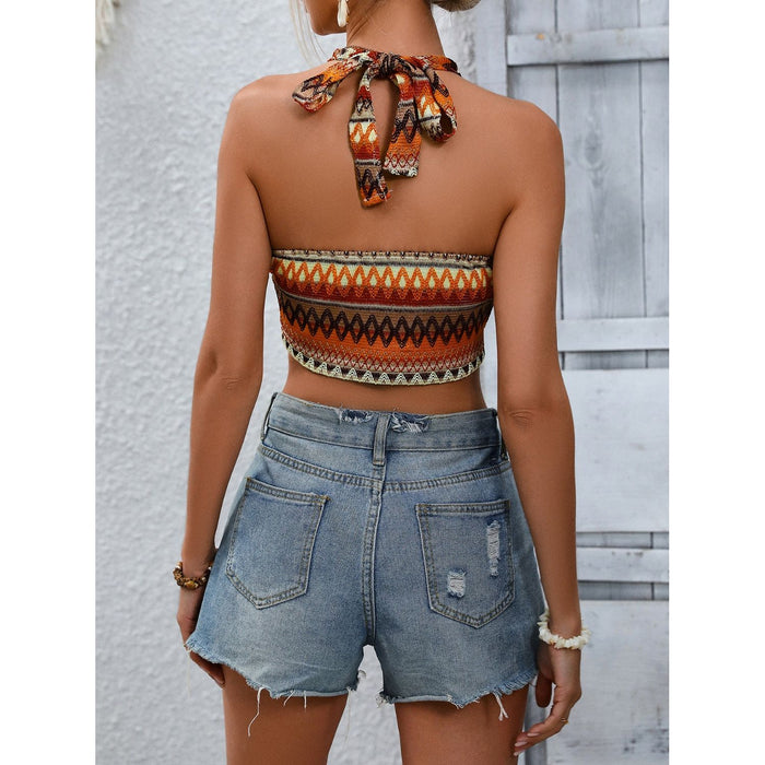 Geometric Halter Neck Cropped Tank