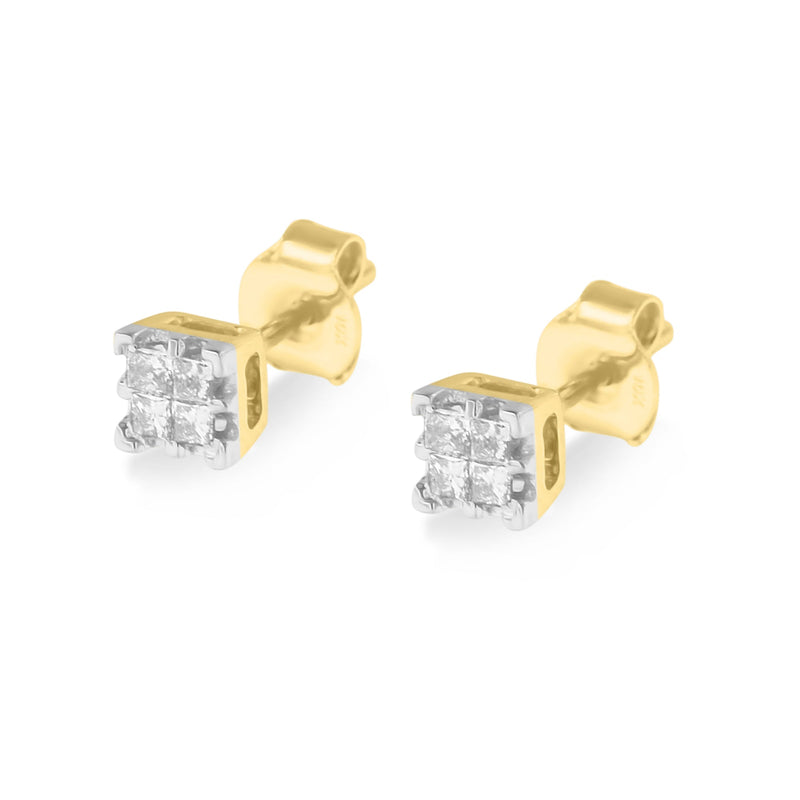 Bids.com 10k Yellow Gold Princess Diamond Quad Stud Earrings (1/4 cttw, J-K Color, I2-I3 Clarity) Earrings