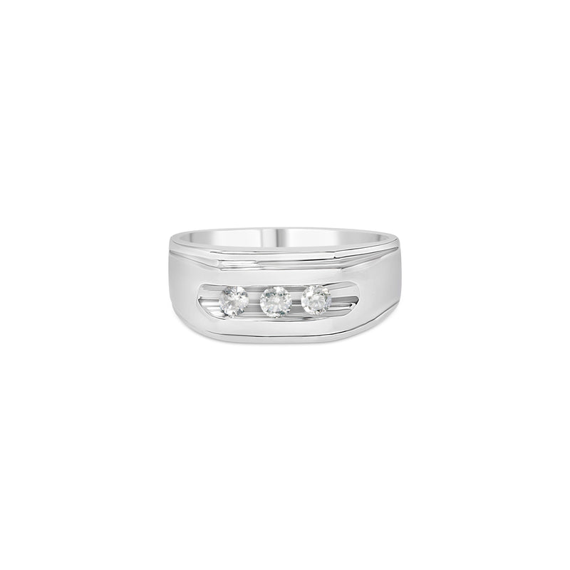 Bids.com Men's .925 Sterling Silver 1/3 Cttw Diamond Channel Set 3 Stone Ring Band (I-J Color, I3 Clarity) - Ring Size 10 Rings