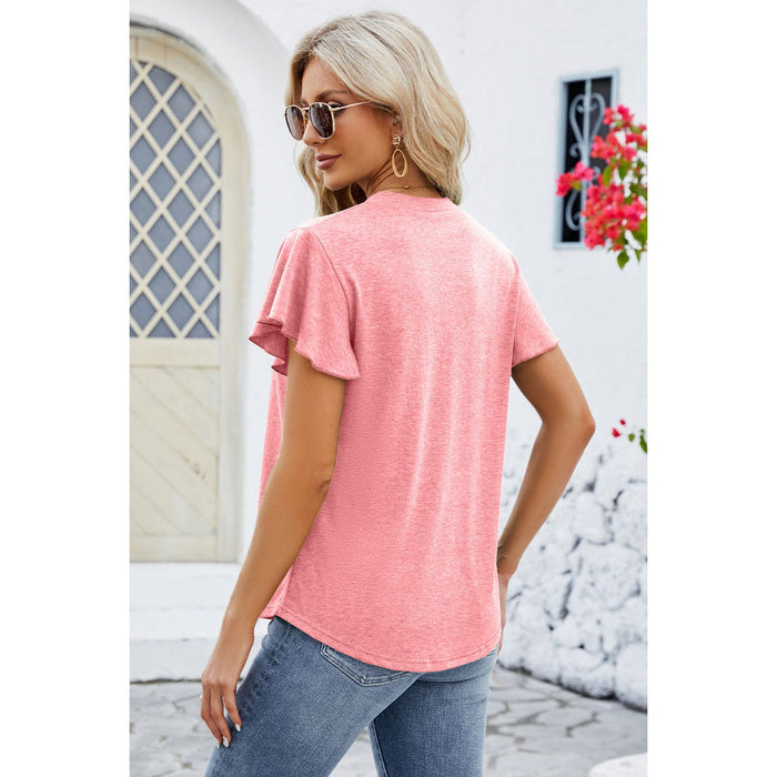 V-Neck Flutter Sleeve T-Shirt