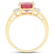 Bids.com 14K Yellow Gold Plated 4.01 Carat Glass Filled Ruby and White Diamond .925 Sterling Silver Ring Rings