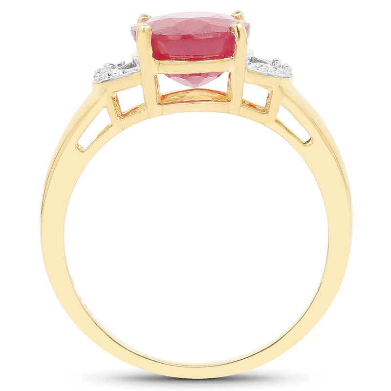 Bids.com 14K Yellow Gold Plated 4.01 Carat Glass Filled Ruby and White Diamond .925 Sterling Silver Ring Rings