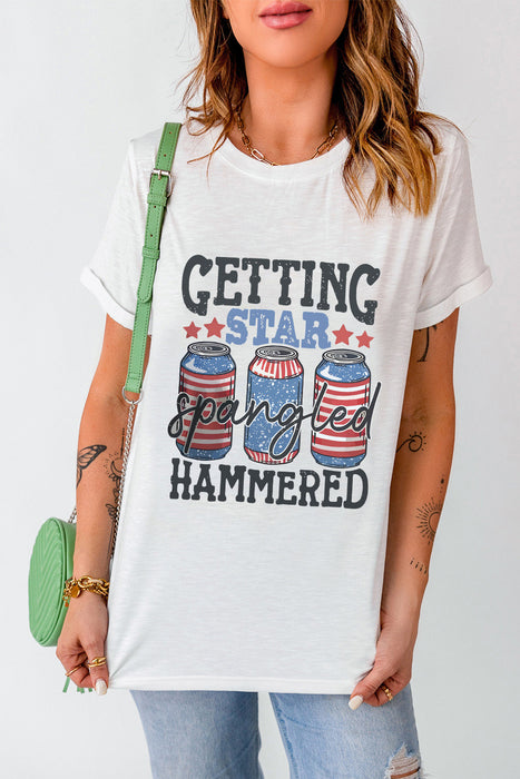 Getting Star Spangled Hammered Graphic Short Sleeve T-Shirt in White