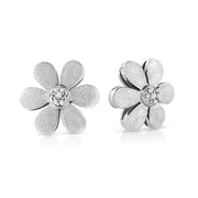 Bids.com Matte Finished .925 Sterling Silver Diamond Accent Flower Hoop Stud Earring (I-J Color, I1-I2 Clarity) Earrings