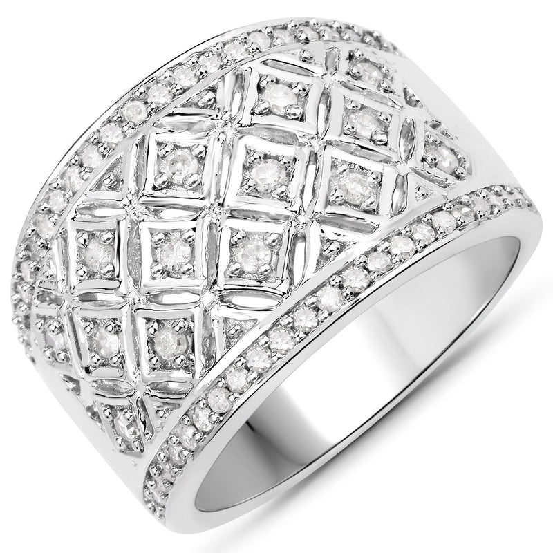 Bids.com 0.52 Carat Genuine White Diamond .925 Sterling Silver Ring Rings