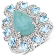 Bids.com 5.23 Carat Genuine Aquamarine and White Diamond .925 Sterling Silver Ring Rings