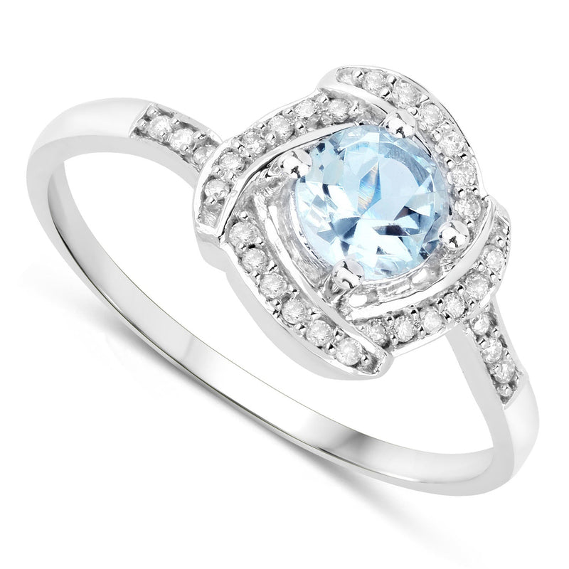 Bids.com 0.46 Carat Genuine Aquamarine and White Diamond 14K White Gold Ring Rings