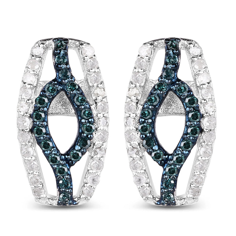 Bids.com 0.42 Carat Genuine Blue Diamond & White Diamond .925 Sterling Silver Earrings Earrings