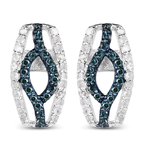 Bids.com 0.42 Carat Genuine Blue Diamond & White Diamond .925 Sterling Silver Earrings Earrings
