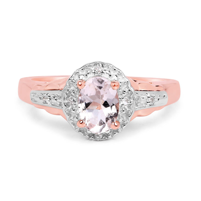 Bids.com 14K Rose Gold Plated 0.73 Carat Genuine Morganite & White Topaz .925 Sterling Silver Ring Rings