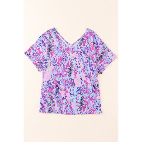 Printed V-Neck Short Sleeve T-Shirt