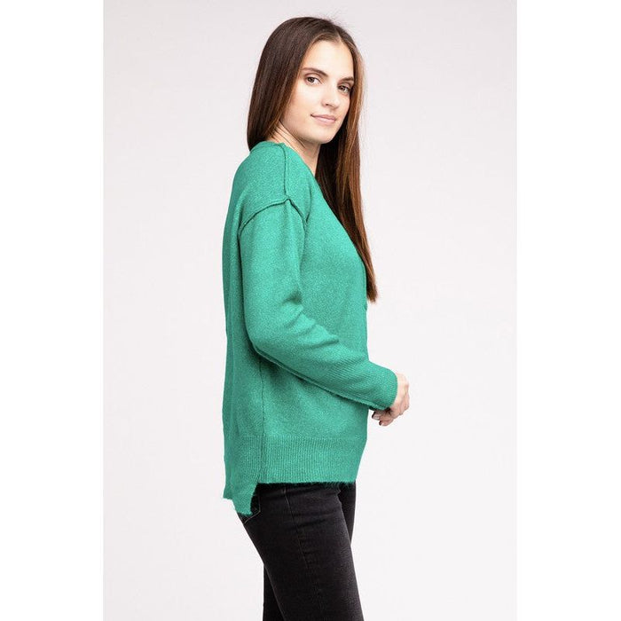 Melange Hi-Low Hem Round Neck Sweater