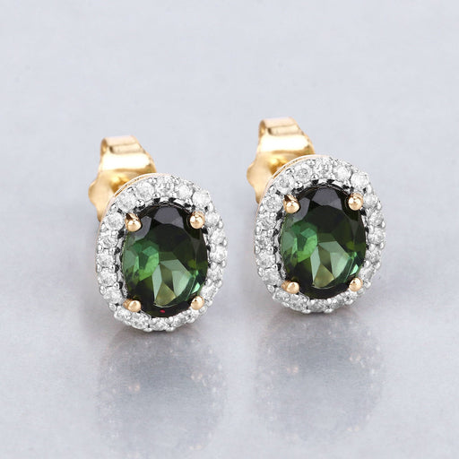 Bids.com 1.92 Carat Genuine Green Tourmaline and White Diamond 14K Yellow Gold Earrings Earrings