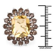 Bids.com 8.95 Carat Genuine Citrine and Smoky Quartz .925 Sterling Silver Ring Rings