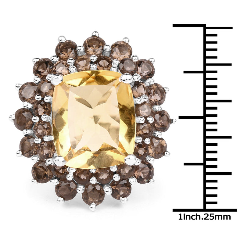 Bids.com 8.95 Carat Genuine Citrine and Smoky Quartz .925 Sterling Silver Ring Rings