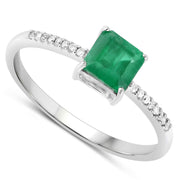Bids.com 0.64 Carat Genuine Zambian Emerald and White Diamond 14K White Gold Ring Rings