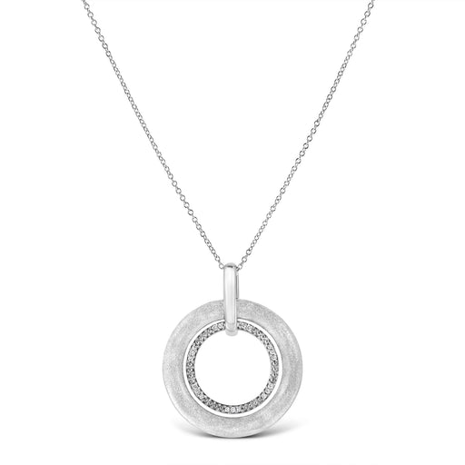 Bids.com .925 Sterling Silver Prong-Set Diamond Accent Satin Finished Double Circle 18" Pendant Necklace (I-J Color, I1-I2 Clarity) Necklaces
