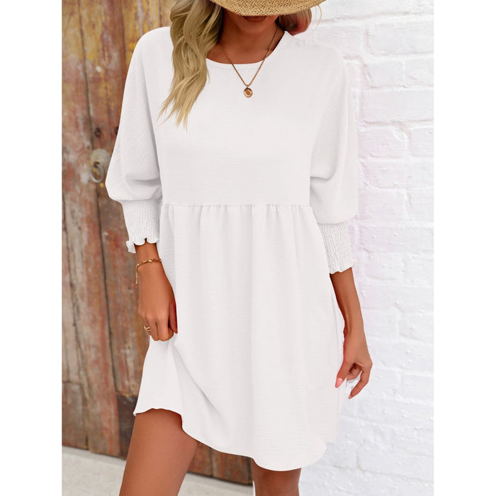 Round Neck Lantern Sleeve Mini Dress