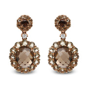 Bids.com 18K Rose Gold Diamond Accent and  Lemon and Oval Smoky Color Quartz Gemstone Dangle Drop Earring (G-H Color, SI1-SI2 Clarity) Earrings