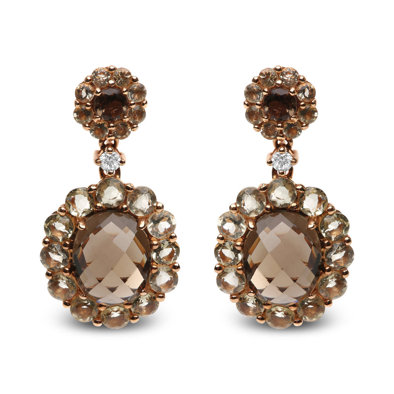 Bids.com 18K Rose Gold Diamond Accent and  Lemon and Oval Smoky Color Quartz Gemstone Dangle Drop Earring (G-H Color, SI1-SI2 Clarity) Earrings